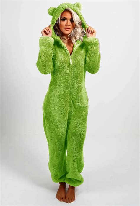 Winter One Piece Green Yellow Onesies For Adults Halloween Costume