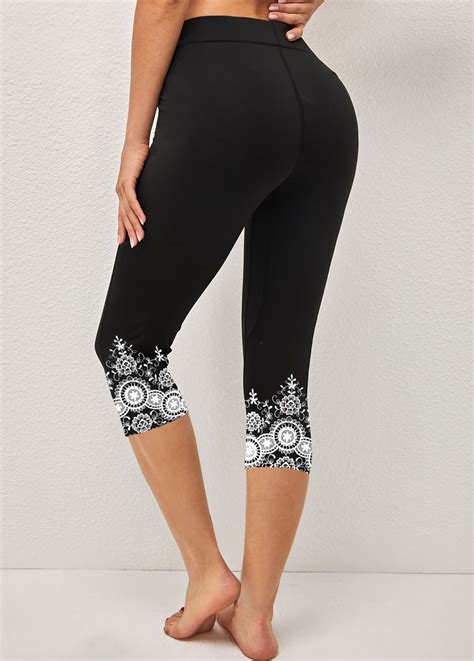 Black Tribal Print High Waisted Capri Leggings Modlily USD 21 98