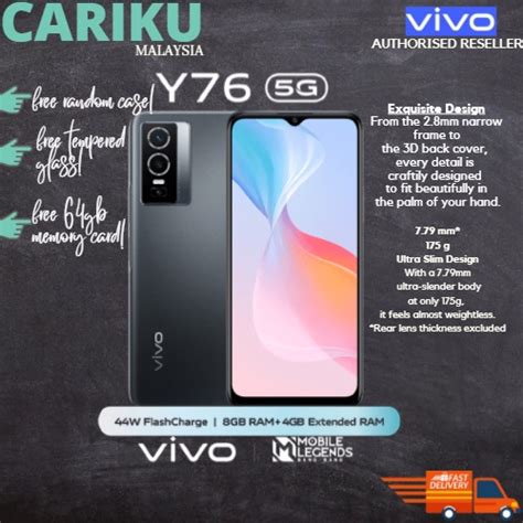 ORIGINAL MALAYSIA SET Vivo Y76 5G Midnight Space 128GB 8GB RAM 4GB