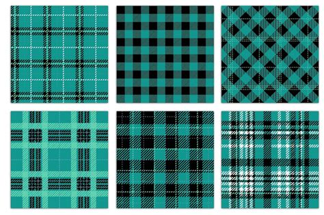 Teal Plaid Seamless Patterns Digital Paper Tartan Textures Etsy