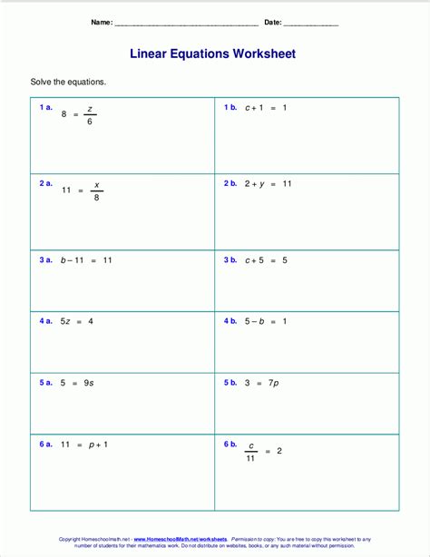 Grade 8 Math Linear Equations Worksheets