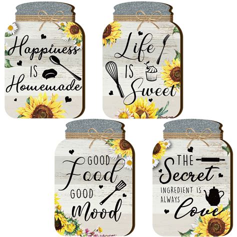 4 Pcs Kitchen Wall Decor Mason Jar Set Wooden Rustic Home Decor Country