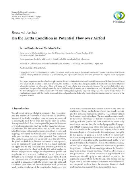 (PDF) On the Kutta condition in potential flow over airfoil | Farzad ...