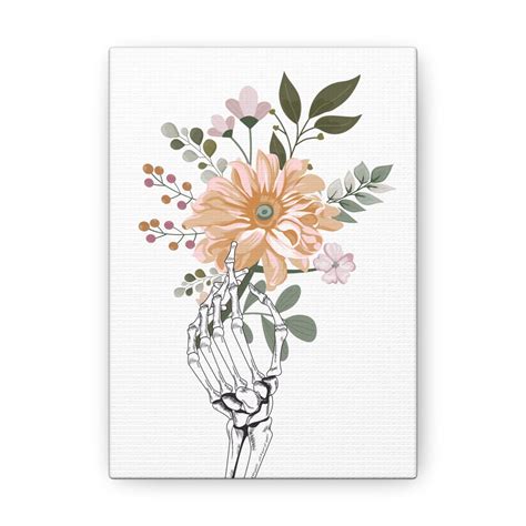 Skeleton Hand Holding Flowers Halloween Canvas Wall Art Hand Etsy