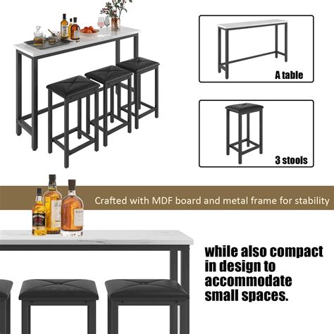 Modern 4 Piece Counter Height Dining Table Set With 3 Cushioned Stools