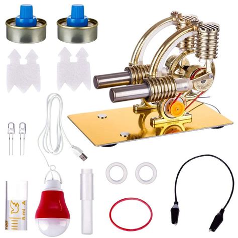 Stirling Engine Model Kit L-Shape Double Cylinders with All-metal Base and Big Bulb - Stirlingkit