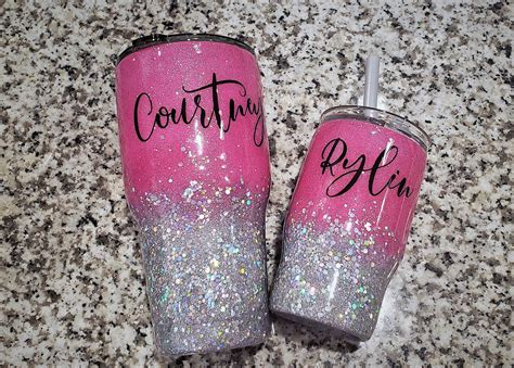 Mommy And Me Tumbler Set Hot Pink And Silver Personalized Etsy Mommy And Me Custom Glitter