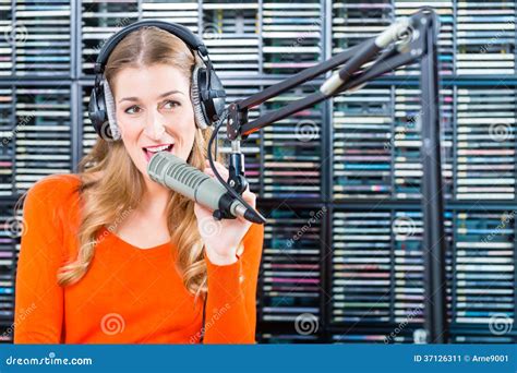 Female Radio Presenter In Radio Station On Air Stock Image Image Of