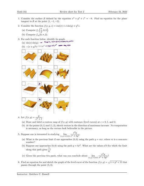 Review Sheet For Test 2 Consider The Surface S Defined By The Equation X 3 Y 3 Z 3 8