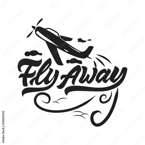 Flay away logo in lettering style with aircraft and clouds. Vector illustration design. Stock ...