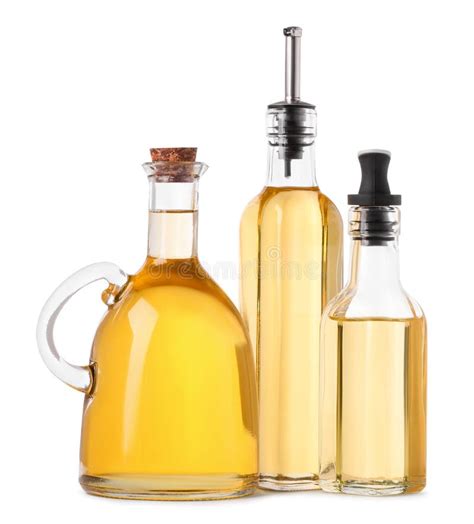 Different Glass Bottles Of Cooking Oil On White Background Stock Image Image Of Gold Fresh