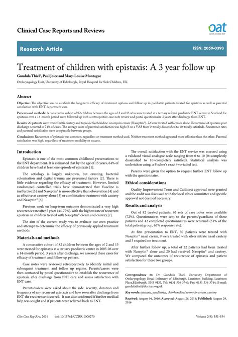 (PDF) Treatment of children with epistaxis: A 3 year follow up