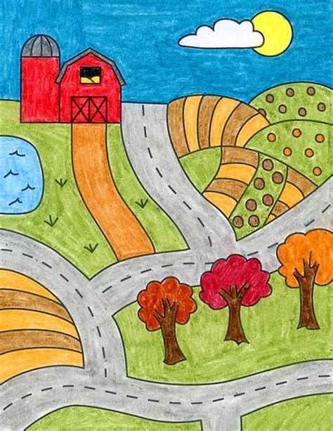 easy   draw  farm tutorial  farm coloring page