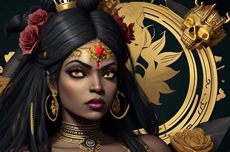 Premium Ai Image Black Goddess Kali With A Skull A Woman With A Gold