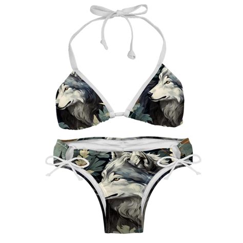 Wolf Detachable Sponge Adjustable Strap Bikini Set 2 Pack Swimwear