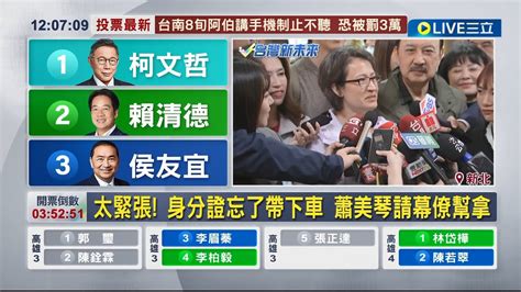 三黨副手候選人完成投票 蕭美琴太緊張身分證忘了帶下車急請幕僚幫拿 趙少康投票蔣萬安陪同喊 吃飽睡好 吳欣盈批沒電子投票反被民眾嗆電子投票太危險 ｜【live大現場】20240113｜三立