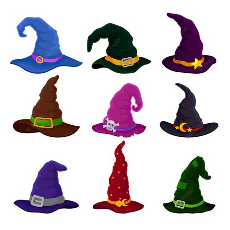 Premium Vector Set Of Wizard Hats With Ornaments And Different Colors