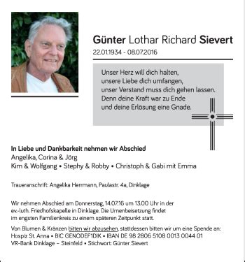 Traueranzeigen von Günter Lothar Richard Sievert om trauer de