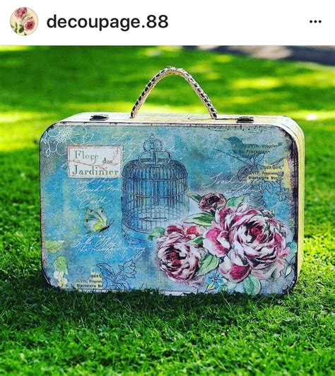 vintage suitcase  hand painted birdcage  flowers floral