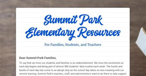 Summit Park Elementary Resources Smore Newsletters