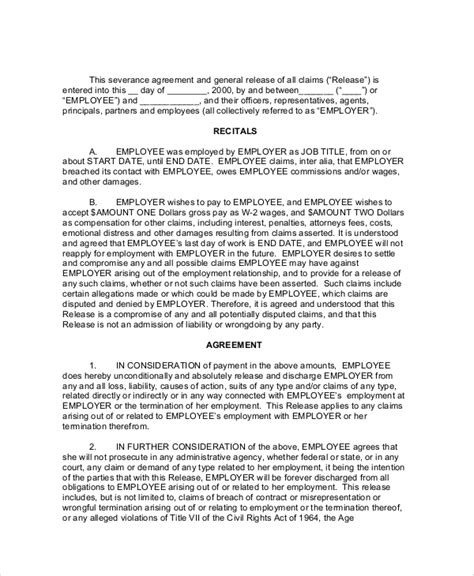 Free 8 Sample Employment Separation Agreement Templates In Pdf Ms