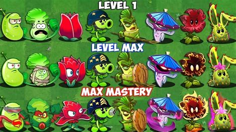 Every Plants Level 1 Vs Max Level Vs Max Mastery Pvz 2 Plant Vs Plant Youtube