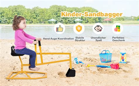 COSTWAY Sitzbagger Mit 360 Drehbarem Sitz Sandkasten Bagger Aus