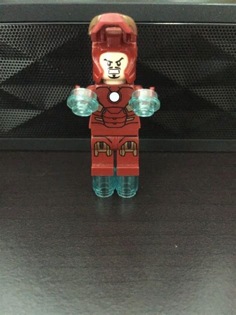 Lego Iron Man With Circle On Chest With Angry Face On Back Of Head