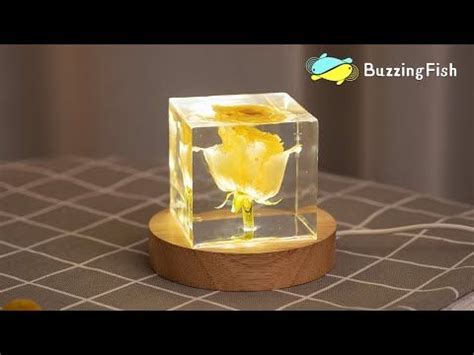 A Yellow Rose In A Glass Cube On A Wooden Stand