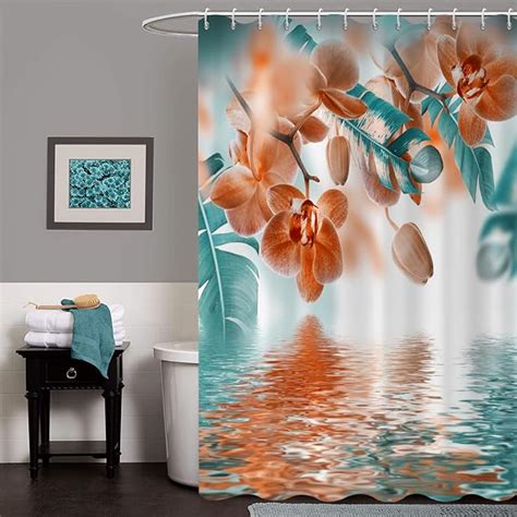 Amazon Gcirec Floral Shower Curtain Teal And Orange Orchid