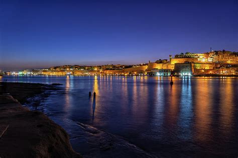 Valletta Night City Skyline Sea View In Malta Photograph by Artur Bogacki