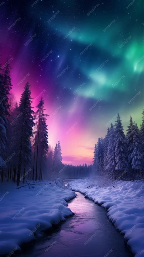 Premium Photo | Beautiful aurora in the night sky above forest wallpaper