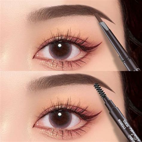 Pensil Alis 2 In 1 Anti Air Putar Otomatis Eyebrow Pencil Dengan Sikat