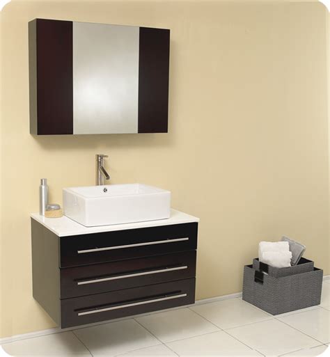 32 Espresso Modern Bathroom Vanity With Top Faucet And Linen Side