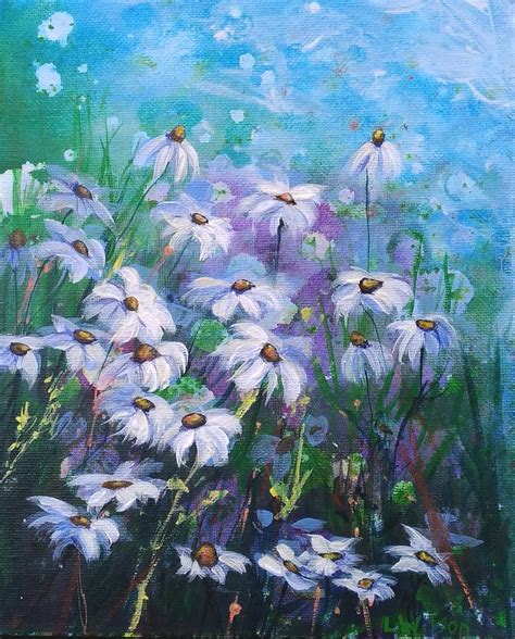 Field Of Daisies Painting at PaintingValley.com | Explore collection of ...