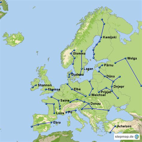 StepMap Flüsse europas Landkarte für Europa