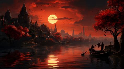 Red Night River HD Wallpaper, HD Artist 4K Wallpapers, Images and