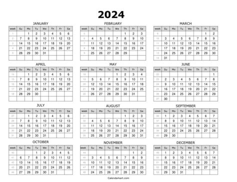 Free Printable Year At A Glance Calendar 2024 Calendarkart