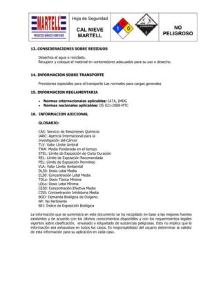 MSDS Cal Nieve Pdf