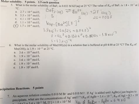 Solved Molar Solubility 5 Points 2 5 Each Question What Chegg