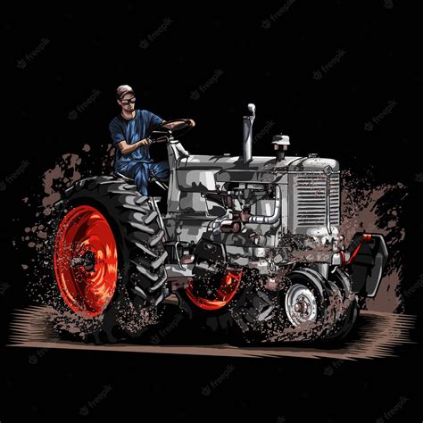 Premium Vector Pulling Tractor Isolated On Black Background For