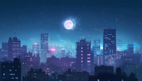 City at Night Cartoon Style Stock Illustration - Illustration of city ...