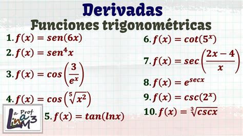 10 Ejercicios De Derivadas Funciones TrigonomÉtricas La Prof Lina M3