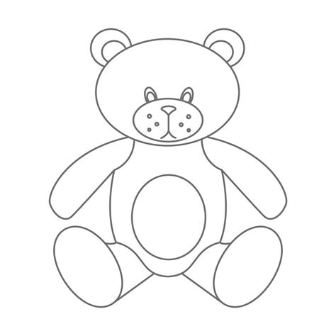 Teddy Bear Vector Illustration Of Cute Little Kid Toy In Outline Style