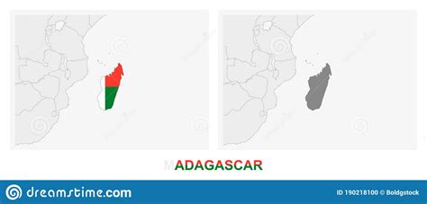 Twee Versies Van De Kaart Van Madagaskar Met De Vlag Van Madagaskar En