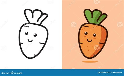 Illustration Vector Graphic Cartoon Character Of Cute Carrot In Kawaii