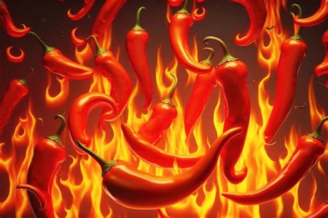 Premium AI Image Red Hot Spicy Pepper With Fire Flames As Mexican Food Background AI Generative