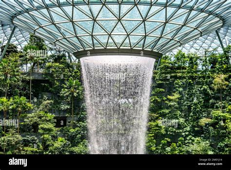 Closeup Of Jewel The Worlds Tallest Indoor Waterfall At Changi