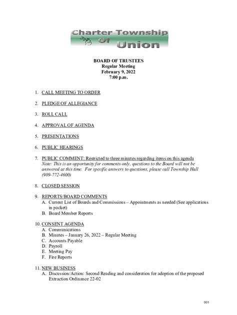 Fillable Online 2 9 22 REGULAR BOARD AGENDA CDBG Public Hearing Fax