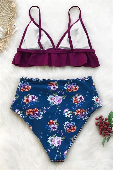 Plum And Floral Reversible Bikini